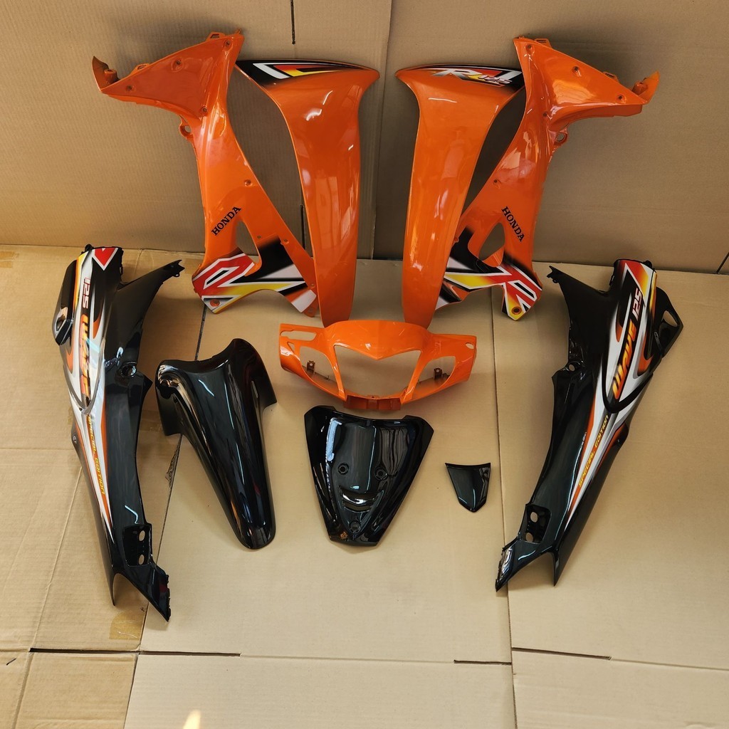 ชุดสี wave125r กุญแจนิราภัย สีส้มดำ พร้อมติดลาย 2005 รุ่น12 เฟรมรถ เวฟ125r ยกชุด10ชิ้น