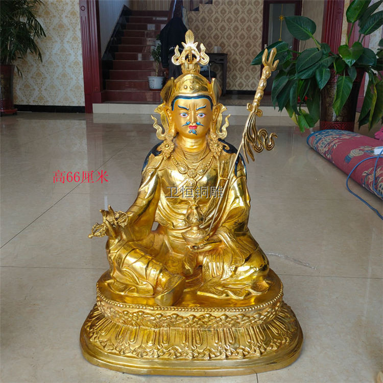 Hot🔥รับประกันคุณภาพ🔥Cast Copper Tibetan Legend Padmasambhava Buddha Statue Pure Copper Stand Statue Lotus Master Green T