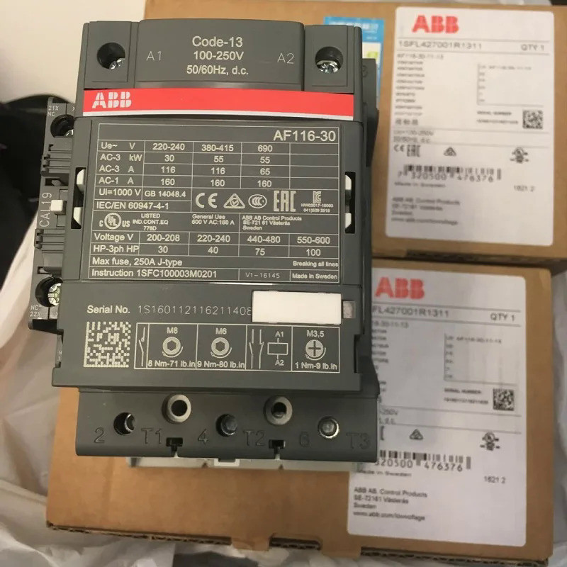 ABB 3-ploe Contactors AF Series Ac/dc ดำเนินการ1NC 1NO 116A 55kw AF116-30-11-12 AF116-30-11-13 AF116