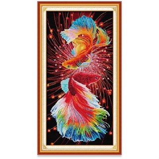 ปักครอสติส ครอสติสแบบปัก ปลาทอง สัตว์ 14/11CT ผ้าพิมพ์ลาย