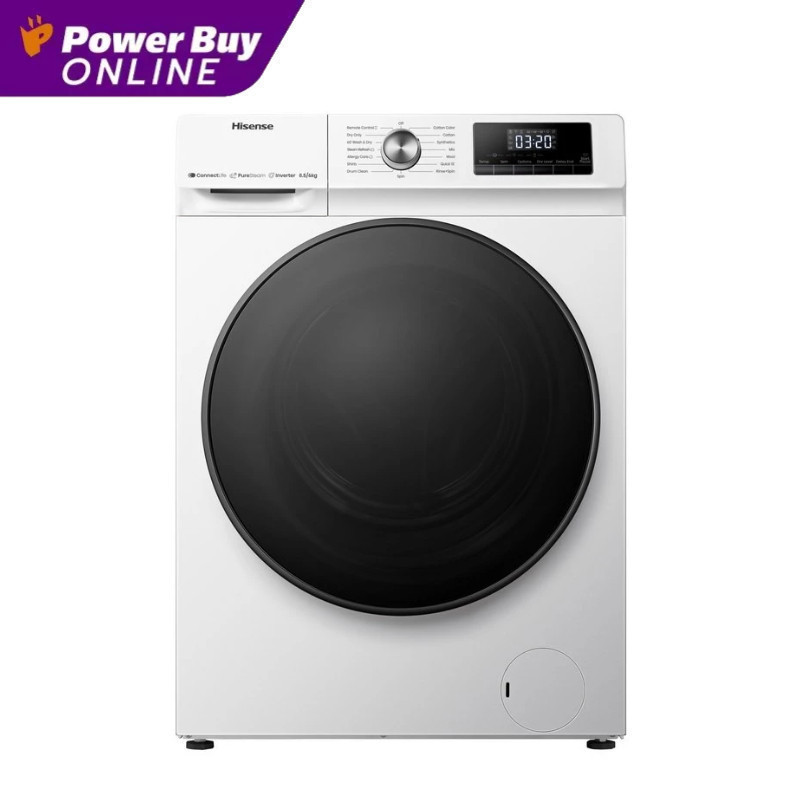 [จัดส่งพร้อมติดตั้ง] HISENSE เครื่องซักผ้า/อบผ้า ฝาหน้า (8.5/6 Kg, White) รุ่น WD3Q8543BW