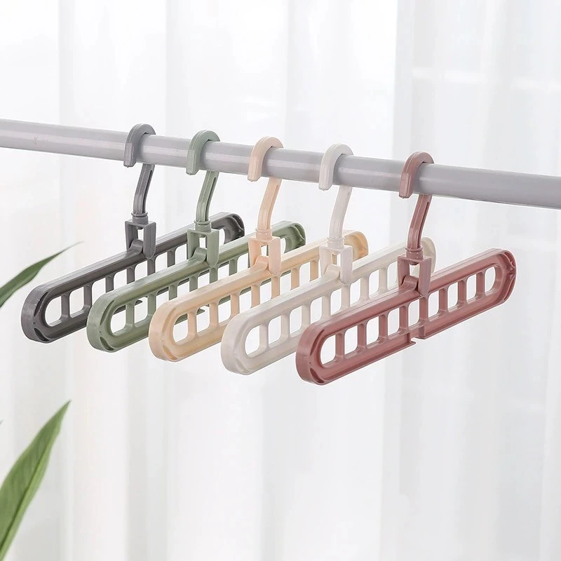 [ที่แขวน 9ช่อง/ตัว]ไม้แขวนผ้า ใส่ได้9ชุด ไม้แขวนเสื้อ 9 ช่อง ไม่แขวนจัดระเบียบ แบบประหยัดพื้นที่ (คละสี)