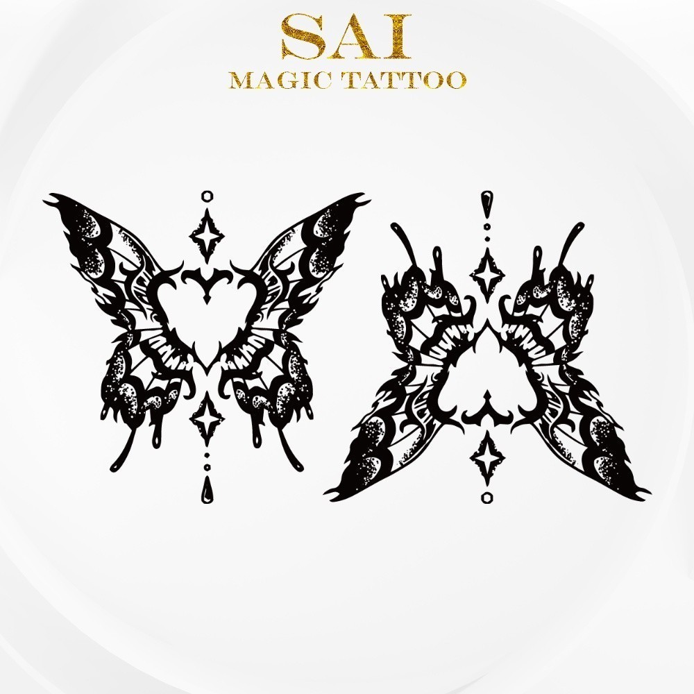 แทททู SAI MAGIC TATTOO 10CM×06CM รอยสักอยู่ได้นาน 2 สัปดาห์ รอยสักมายากล แทททูรอยสักกันน้ำ รอยสักชั่วคราว รอยสัก สักแขน สักข้อมือ,น่ารัก มินิมอลลิสต์,ผีเสื้อ 536