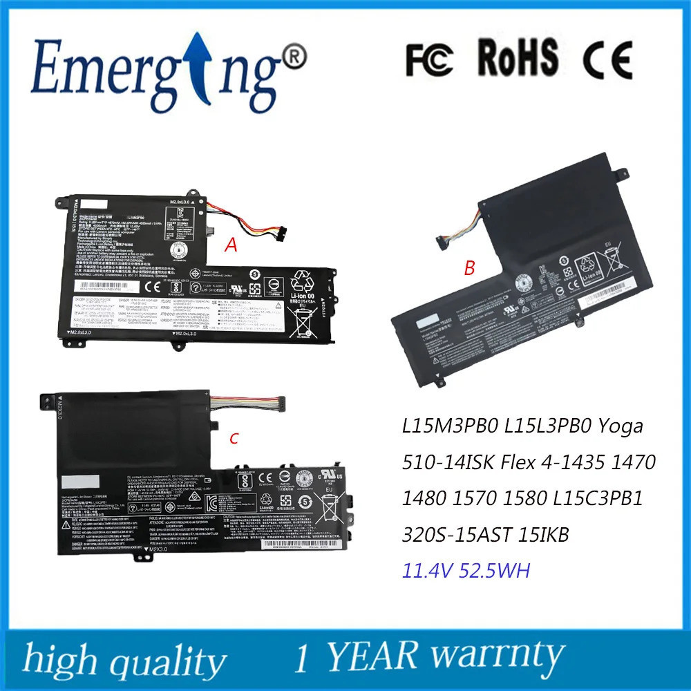 11.4โวลต์52.5WH แบตเตอรี่ L15M3PB0 L15C3PB1 L15L3PB0 L15L3PB1สำหรับ Lenovo 520-14I 15IKB 15ISK 330S-