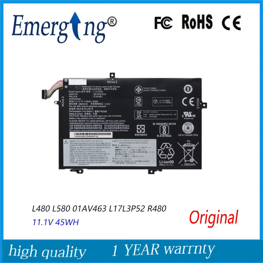 11.1โวลต์45WH เดิม L17L3P52แบตเตอรี่แล็ปท็อปสำหรับ Lenovo T Hink P AD L480 L580 01AV463 01AV465