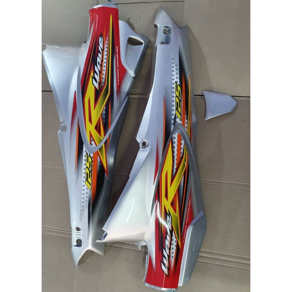 ฝาครอบตัวถัง wave125 สีเทา พร้อมติดลายสติกเกอร์ wave125r ปี2005/10 แดงเทา ชุดสี แฟริ่ง เวฟ 125s 125r