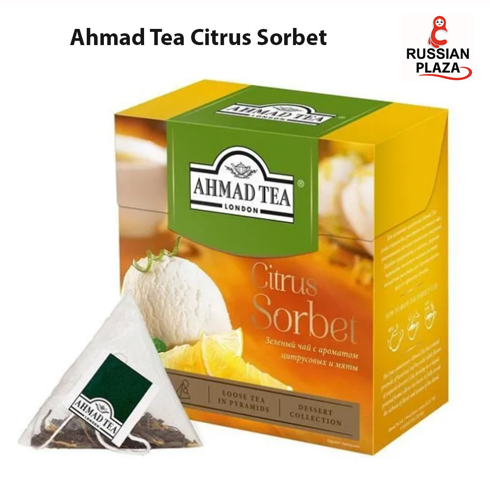 Чай в пирамидках зеленый Ahmad Tea Citrus Sorbet, 20 пирамидок, Цитрусовый сорбет / Green tea in pyr