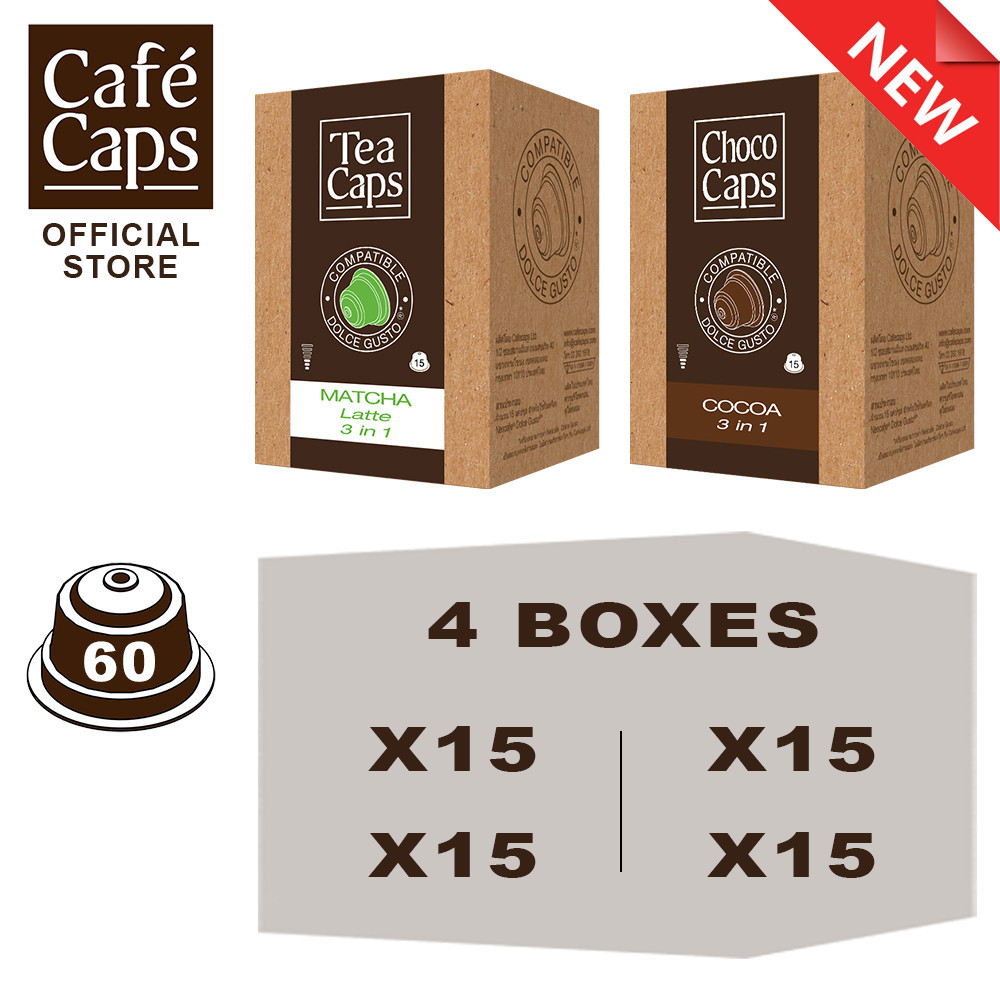 Dolce Gusto Compatible Capsules Matcha Latte & Cocoa - Cafecaps (2 boxes each) | แคปซูลมัทฉะและโกโก้ ผสมน้ำตาล นม
