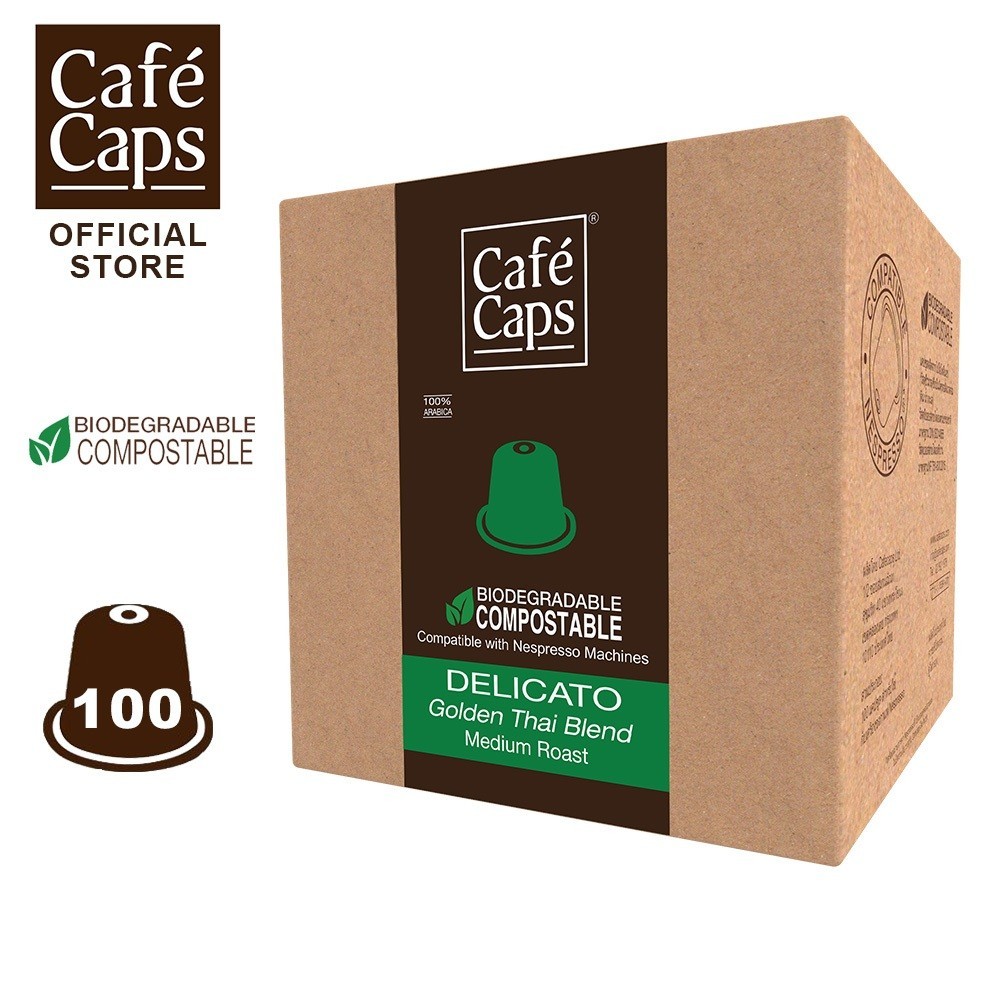 Nespresso Compatible Coffee Capsule Delicato - Cafecaps (1 Box X 100 Caps) | กาแฟแคปซูล ดีลิกาโต