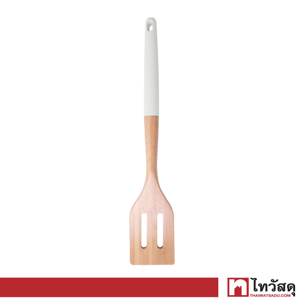 KASSA HOME ตะหลิวกรองไม้ ด้ามซิลิโคน รุ่น SK-1460 สีขาว - บีช