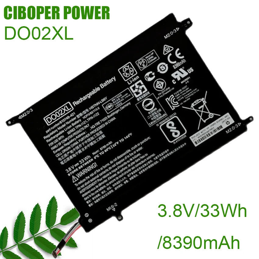CP แบตเตอรี่แล็ปท็อป DO02XL 3.8V/33WH สำหรับ Pavilion X2 10แท็บเล็ต10-N100 10-N121TU HSTNN-LB6Y TPN-