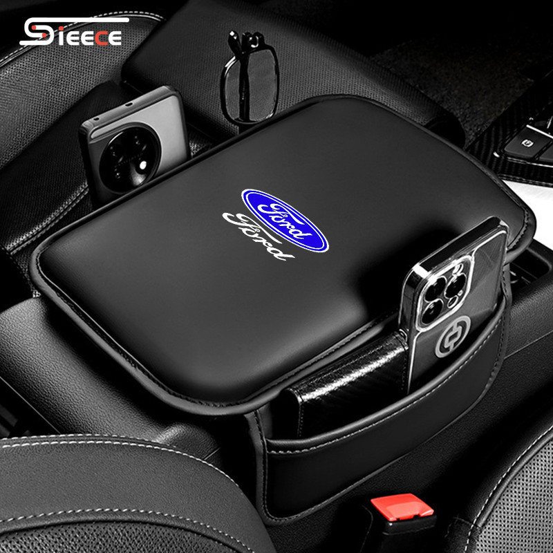 Sieece หนัง ที่หุ้มที่วางแขนรถยนต์ แผ่นรองคอนโซลกลาง สำหรับ Ford Ranger Fiesta Everest Focus Ecosport
