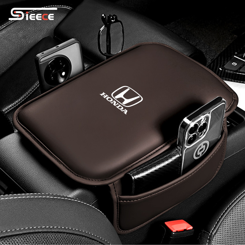Sieece หนัง เบาะที่เท้าแขนรถยนต์ แผ่นรองคอนโซลกลาง สำหรับ Honda City Jazz HRV Civic Brio