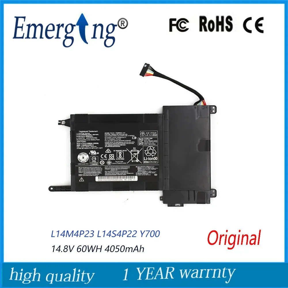 14.8โวลต์60WH 4050มิลลิแอมป์ชั่วโมงใหม่เดิมแล็ปท็อปแบตเตอรี่ L14M4P23สำหรับ Lenovo I Deap AD Y700 Y7