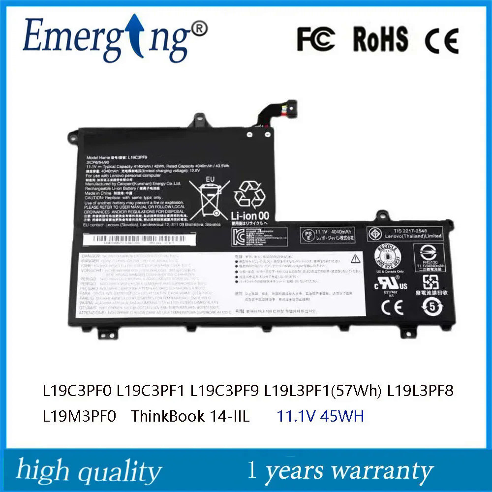 11.1โวลต์45Wh แบตเตอรี่แล็ปท็อปสำหรับ Lenovo ThinkBook 14-IIL 15 L19C3PF0 L19C3PF1 L19C3PF9 L19M3PF0