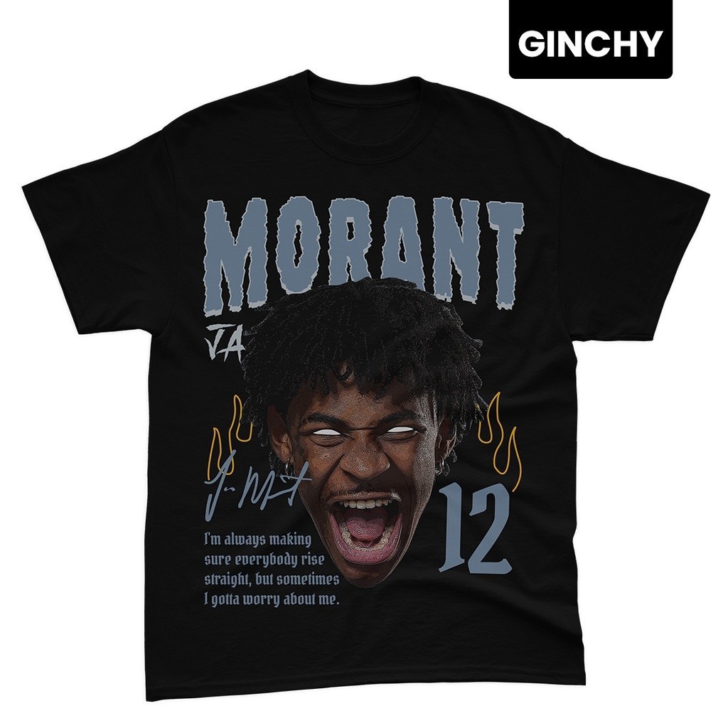 Ja Morant "BIG FACE" เสื้อยืดแขนสั้นพิมพ์ลายผ้าฝ้ายแท้ S-5XL