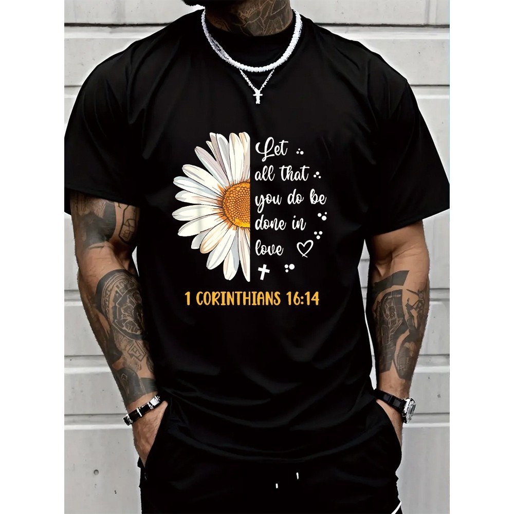 【COD】Cute Trust in the Lord Proverbs 3 5 Daisy Bible Verse T-Shirt,Men's T-shirt  Man Tops New Men T