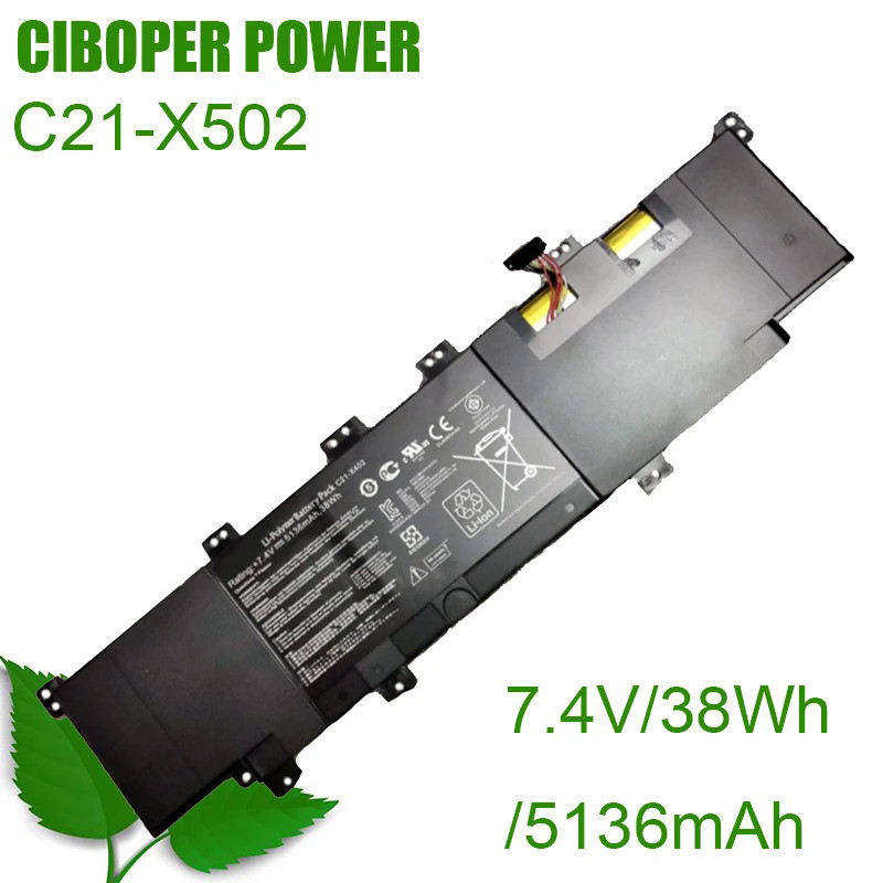 CP แบตเตอรี่แล็ปท็อป C21-X502 7.4V/38Wh/5136MAh สำหรับ PU500C PU500CA S500 S500C X502 X502CA Series 