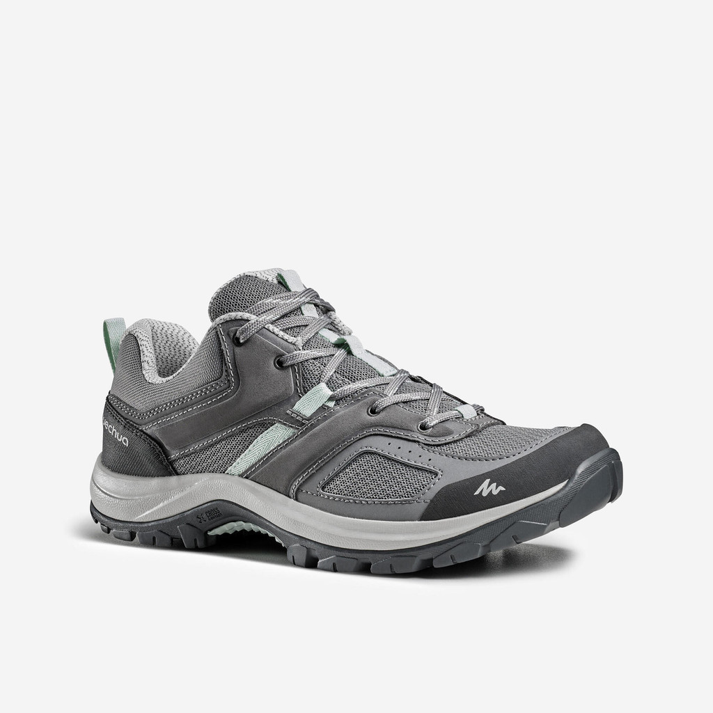 QUECHUA - รองเท้าใส่เดินบนภูเขาสำหรับผู้หญิงรุ่น MH100 (สีเทา/เขียว) - Women's mountain walking shoes - MH100 - Grey/Gre