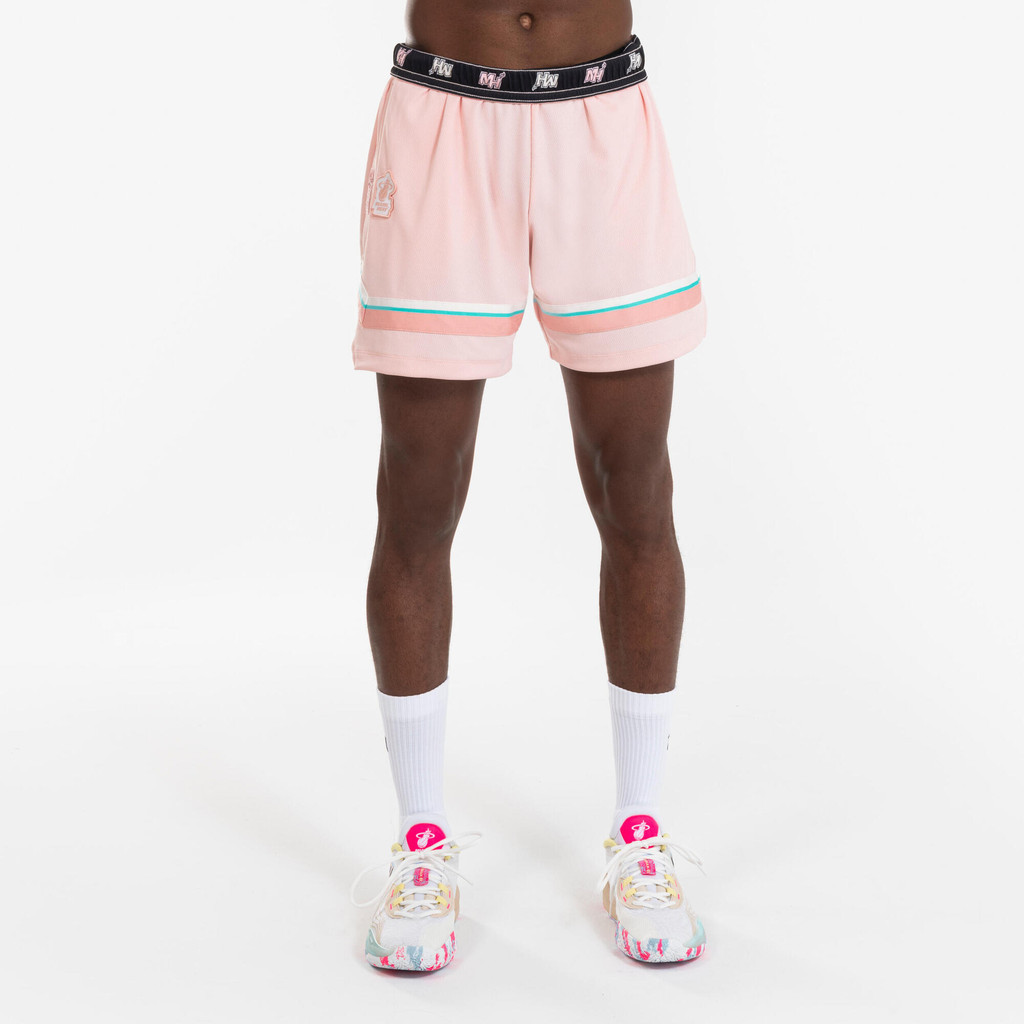 TARMAK | กางเกงบาสเก็ตบอลขาสั้นที่ใส่ได้ทุกเพศลาย NBA ทีม Miami Heat สีม่วง - ชมพูมุก,ฟ้า,เหลืองกรด 