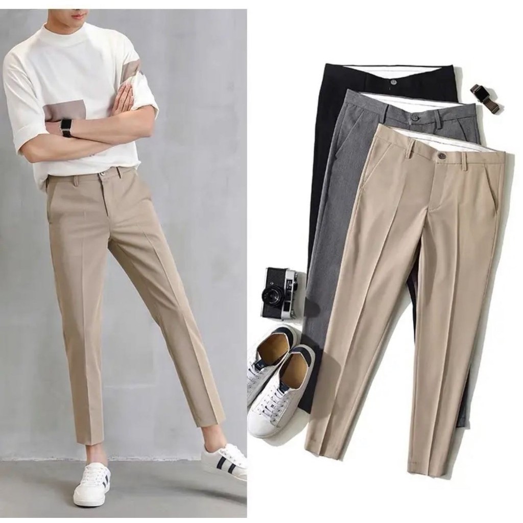【COD】korean fashion slacks high quality trouser pants men above ankle trousers suit pants