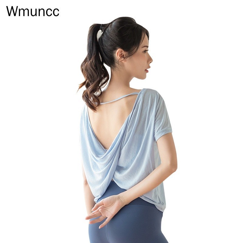 Wmuncc เสื้อยืด แขนสั้น ระบายอากาศ ทรงหลวม เซ็กซี่ สําหรับผู้หญิง ใส่เล่นโยคะ กีฬา เข้ายิม