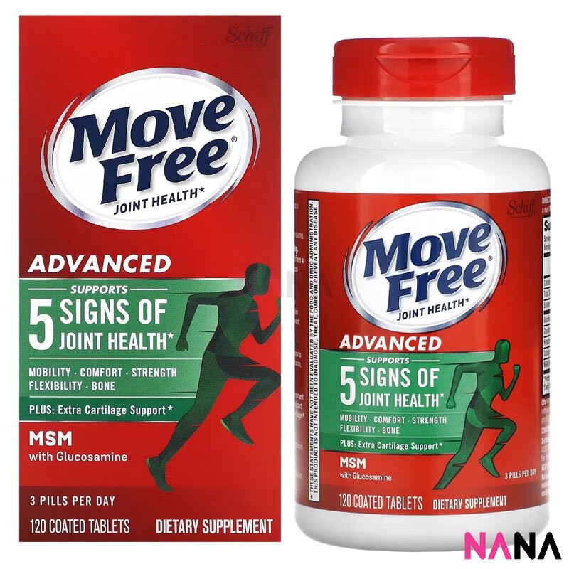 Schiff Move Free Advanced PLUS MSM with glucosamine+chondroitin 120 Tablets วิตามินบำรุงข้อ ช่วยฟิ้นฟูกระดูกอ่อน 120 เม็ด (หมดอายุ 10 2026)