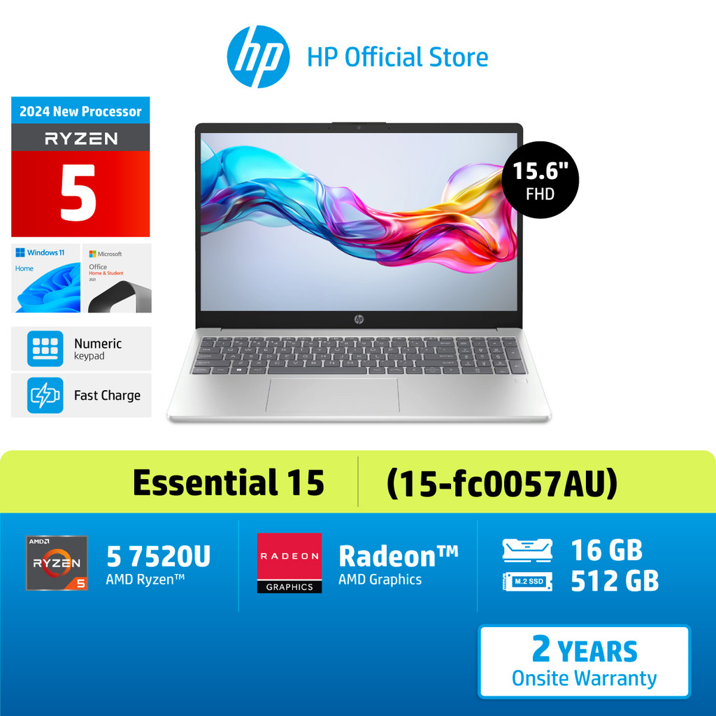 [ลดพิเศษ+ของแถม] HP Notebook 15-fc0057AU, 15-fc1001AU /Ryzen5 7520U/AMD Radeon/16GB/512GB/Win11/MS21/2Yrs โน้ตบุ๊ค