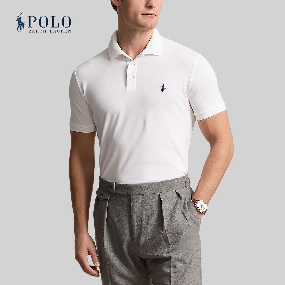 Polo Ralph Lauren เสื้อโปโลผู้ชาย Custom Slim Fit Stretch Mesh Polo Shirt รุ่น MNPOKNI1N822982 สีขาว