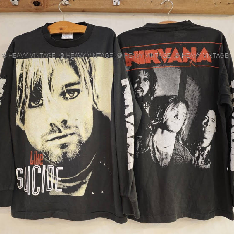 NIRVANA Kurt Cobain 2 แขนยาว ฟอกพิเศษ เสื้อทัวร์ วงร๊อค วินเทจ heavy vintage shrit