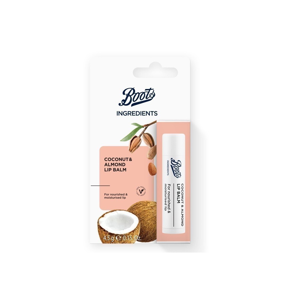 Boots Ingredients Coconut & Almond Lip Balm 4.5G บู๊ทส์ อินกรีเดียนส์ โคโคนัท แอนด์ อัลมอนด์ ลิป บาล์ม 4.5 กรัม