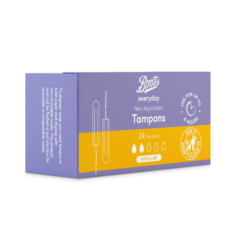 Boots Non Applicator Tampons Regular 24S บู๊ทส์ นอน แอพพลิเคเตอร์ แทมปอนส์ เรกูลาร์ ผ้าอนามัยแบบสอด 24 ชิ้น