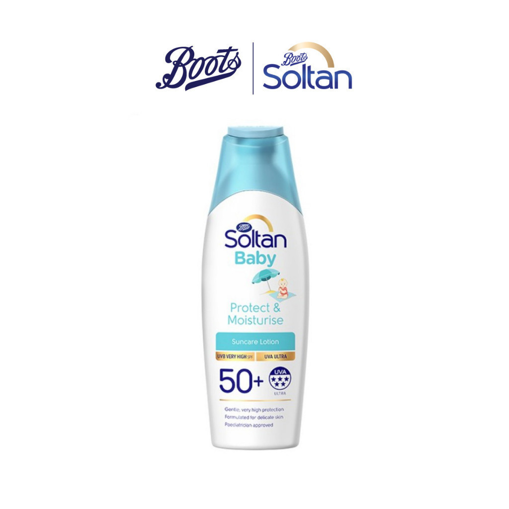 BOOTS SOLTAN บู๊ทส์ โซลแทน เบบี้ โพรเท็ค แอนด์ มอยส์เจอร์ไรซ์ ซันแคร์ โลชั่น ยูวีบี เวรี่ ไฮ เอสพีเอ