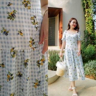 MyWay Brand : Dress ชุดเดรส - Blue Scott &amp; Flower 👋เลื่อนดูขนาดที่รูปสุดท้ายน้า