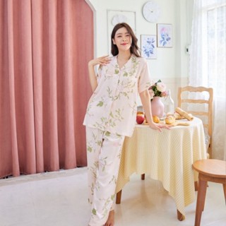 ชุดนอน Muslin pajamas [ โค้ด MUSSEP130 ลด 130 ฿] ชุดนอนผ้าเยื่อไผ่ ผ้านุ่ม ใส่สบาย (รุ่น B430)