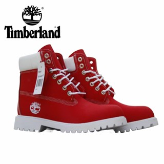 Timberland Nubuck รองเท้าบูทหนัง ข้อสูง กันความเมื่อยล้า สีแดง สีขาว เหมาะกับใส่กลางแจ้ง สไตล์คลาสสิก ไซซ์ 36-46