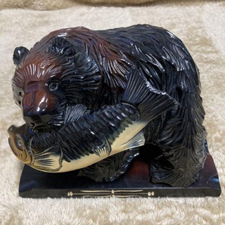 【Used in Japan】 Wood carving bear figurine