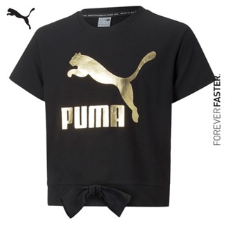 PUMA KIDS - เสื้อยืดเด็กโตมีโบว์โลโก้ Classics สีดำ - APP - 53713201