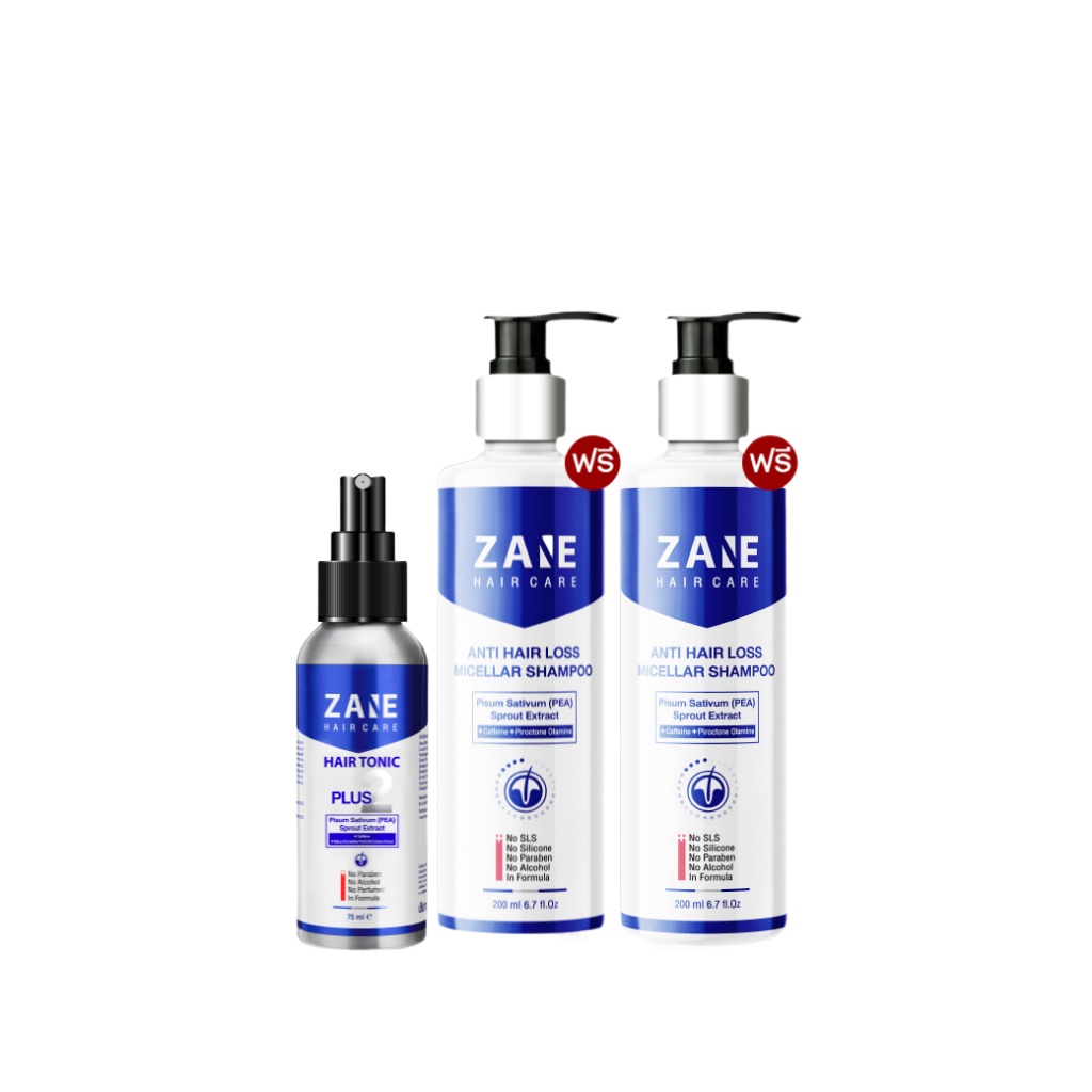 ○♧✖ZANE HAIR Tonic Plus 2 เซน แฮร์ โทนิค พลัส ทู (75ml.) 1 กล่อง +  Micellar Shampoo (200ml.) 2 กล่อง