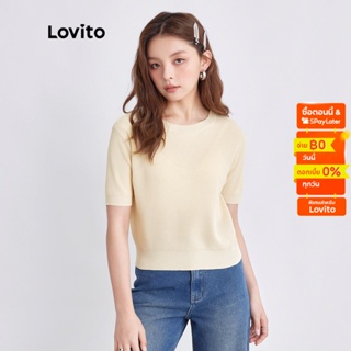 Lovito เสื้อถักลําลอง คอกลม สีขาว สําหรับผู้หญิง L35AD020