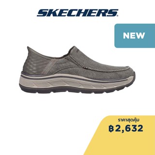 Skechers สเก็ตเชอร์ส รองเท้าผู้ชาย Men Slip-Ins Fenick Shoes - 204839-BRN Air-Cooled Memory Foam Goga Mat Arch, Heel Pillow, Relaxed Fit, Slip-Ins, Vegan