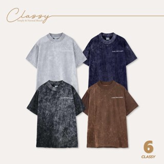 URTHE_CLASSY - เสื้อยืดคอเต่า ผ้าฟอก 4 สี  M L XL XXL