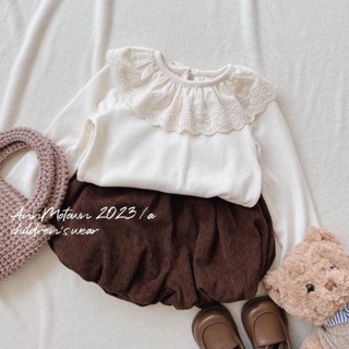 เสื้อแขนยาว คอปก ผ้าลูกไม้น่ารัก สีพื้น แฟชั่นฤดูใบไม้ร่วง สไตล์เกาหลี สําหรับเด็กผู้หญิง อายุ 0-8 ปี