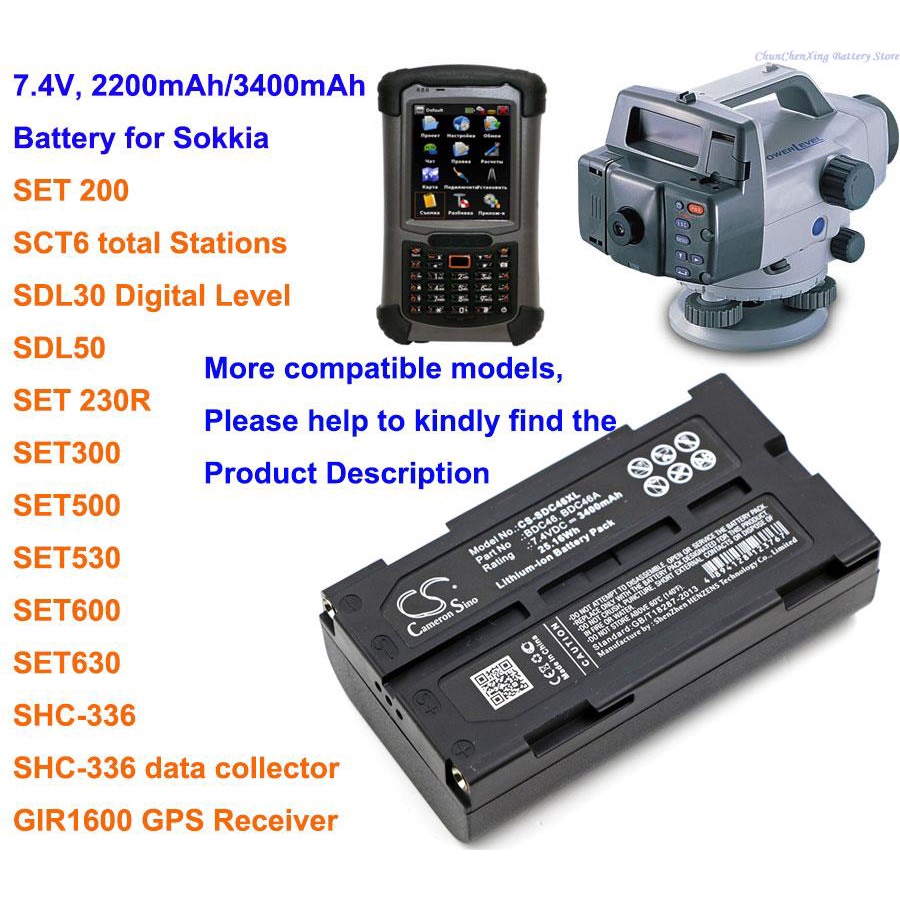 OrangeYu 2200mAh/3400mAh Battery for Sokkia SET630R3,SET630RK,SET650RX,SHC-336,SDL30,SDL50,SET300,SET500,SET530,SET600,S
