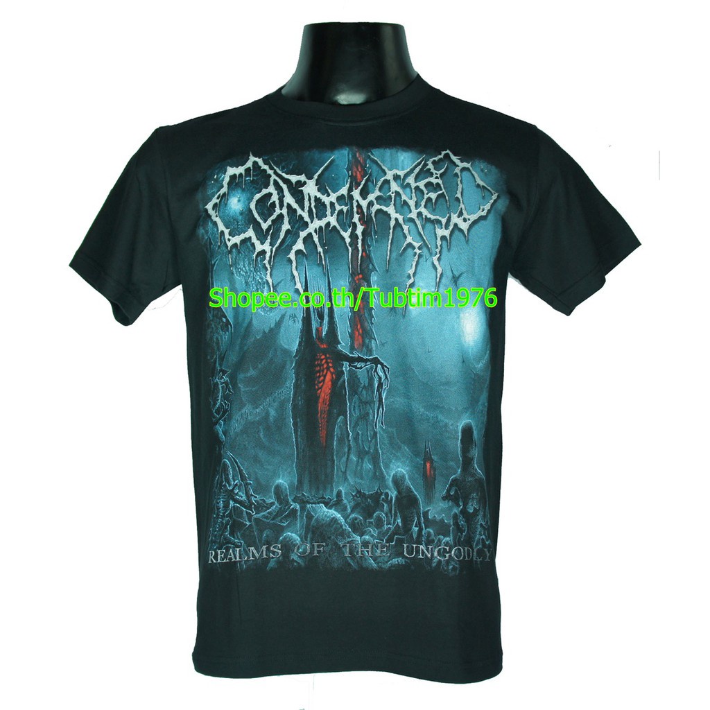 เสื้อวง Condemned ลาย Realms of the Ungodly คอนเดมน์ Album Art Shirt สีดำ CDD1374