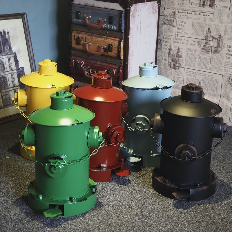 ☒st8_9weiiiRetro เหล็กสไตล์อุตสาหกรรมบุคลิกภาพความคิดสร้างสรรค์ fire hydrant ขนาดใหญ่ครอบคลุมเท้าโลหะถังขยะห้องนั่งเล่นก