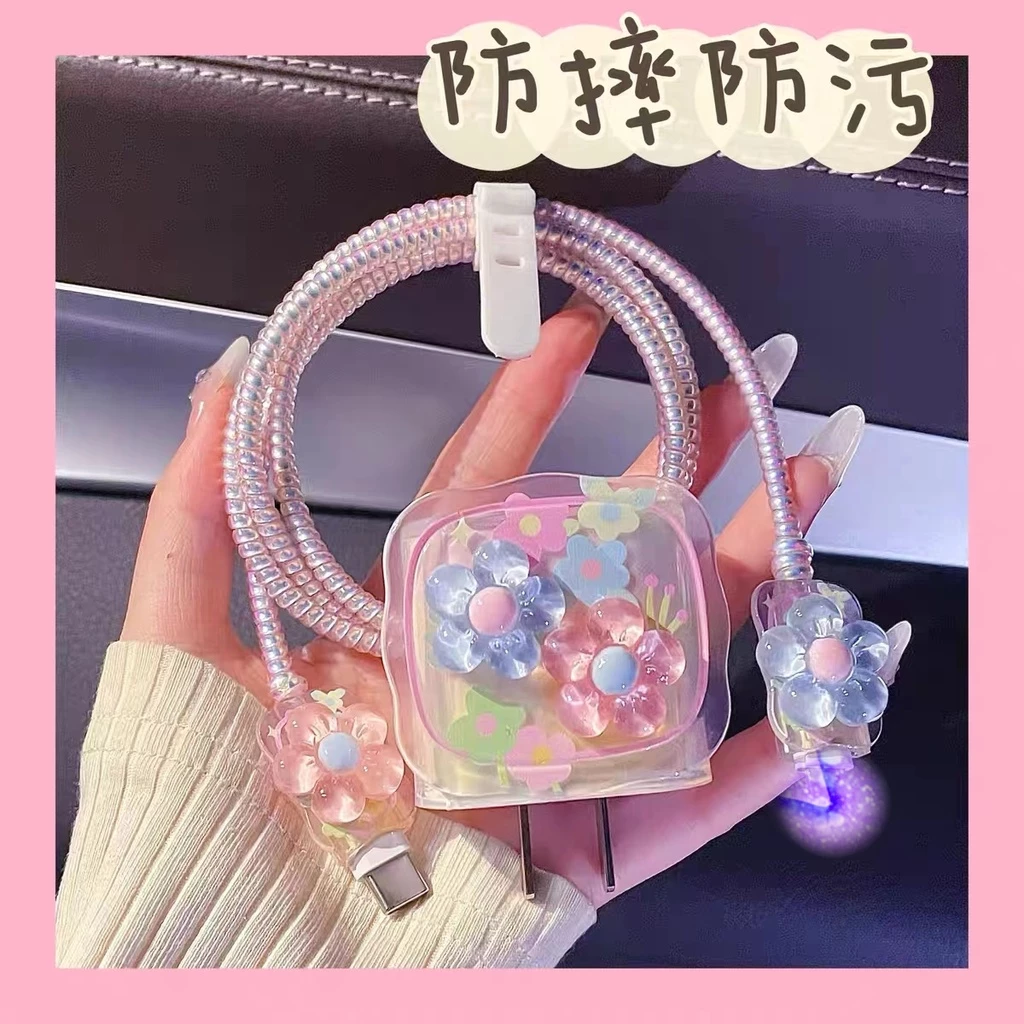 🚚พร้อมส่ง🚚 18W/20W ( 1เซ็ท5ชิ้น )ชุดแต่งสายชาร์จลายการ์ตูน เคสหัวชาร์จ ชุดถนอมสายชาร์จการ์ตูนน่ารักๆ thumbnail 5