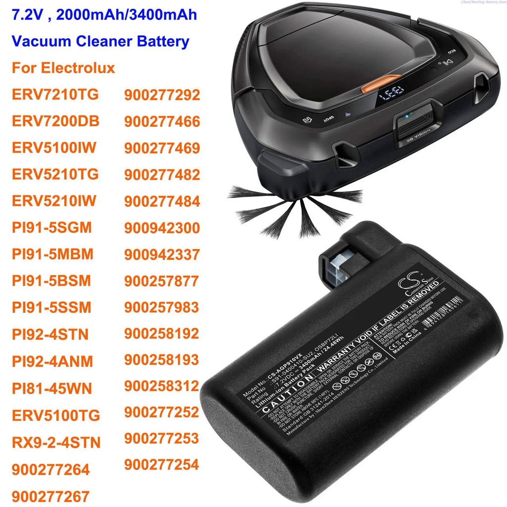 OrangeYu 2000mAh/3400mAh Vacuum Cleaner Battery for Electrolux ERV7210TG,ERV7200DB,ERV5100IW,ERV5210