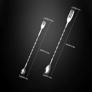 [St.Coco Cafe]ช้อนค็อกเทล สแตนเลส ปลายส้อม ด้ามเกลียว ยาว 26/32cm Bar Spoon