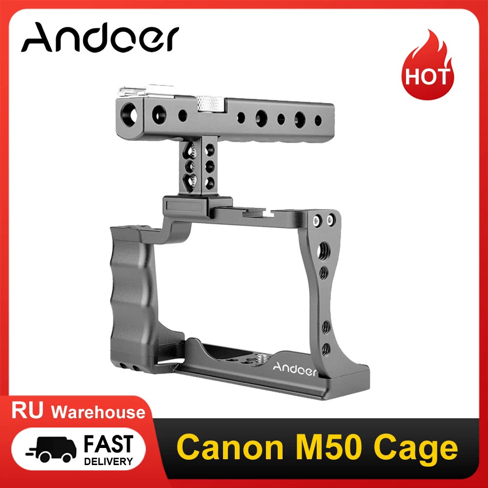 Andoer Camera Cage Top Handle Kit อลูมิเนียมอัลลอยด์พร้อม Cold Shoe Mount เข้ากันได้กับกล้อง Canon EOS M50 DSLR